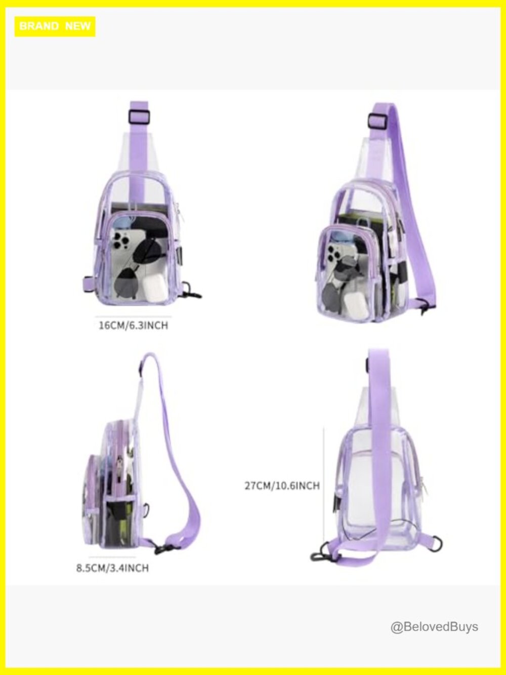 Clear PVC Sling Bag Stadium Approved Crossbody Chest Bag Type-C Port - Picture 7 of 7